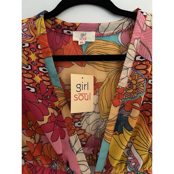 Girl Soul Tropical Floral Cut Out Ruffled Mini Dress Size M - Picture 2 of 8